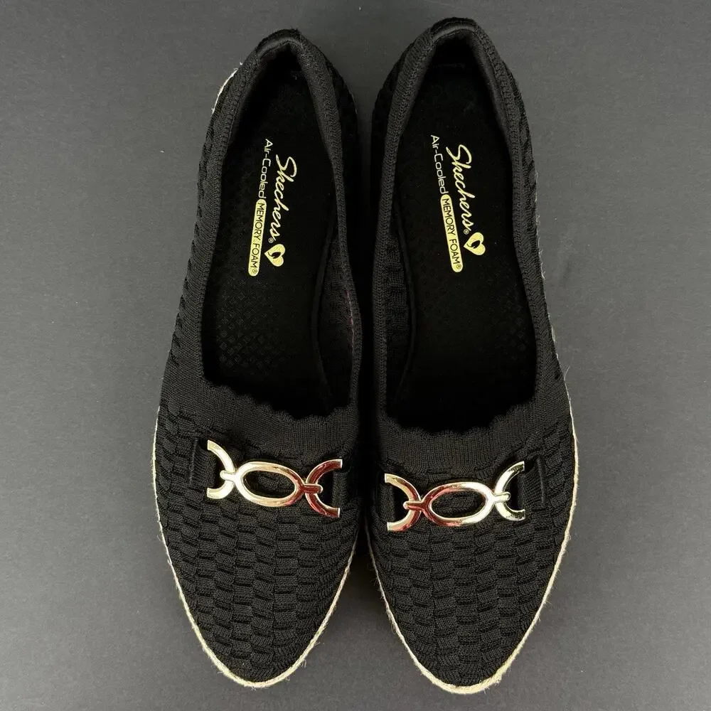 Skechers Cleo Jute Luncheon Espadrille Flats Black Women’s 10 Slip On New No Box